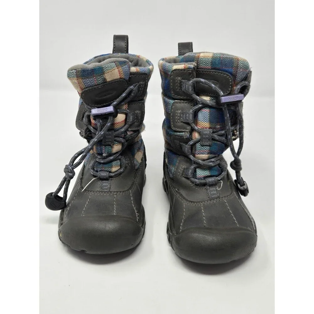 KEEN Toddler Sz 9  Waterproof Snow Boots Grey Plaid Cabincore Winter Boy Girl